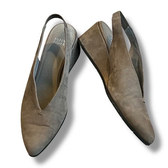 Eileen Fisher Devi Shoes pointy toe slingback Wedge Pumps Nubuck LeatherSize 8.5 - Picture 1 of 10